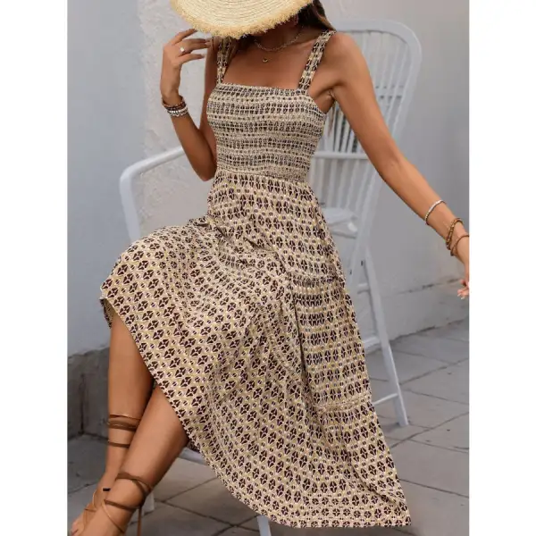 Tiered Wide Strap Midi Dress