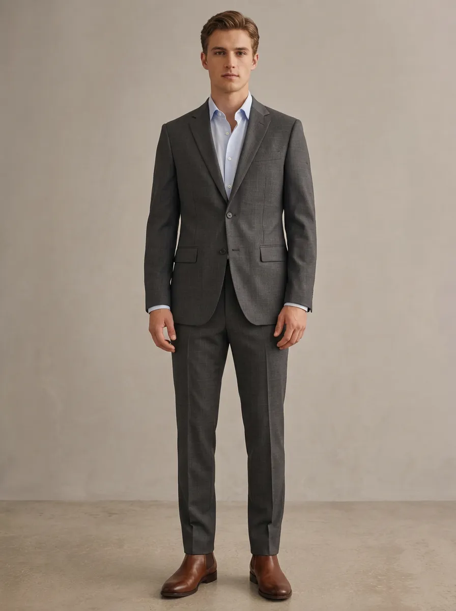 Men's Formal Business Charcoal Grey Solid Suit Set