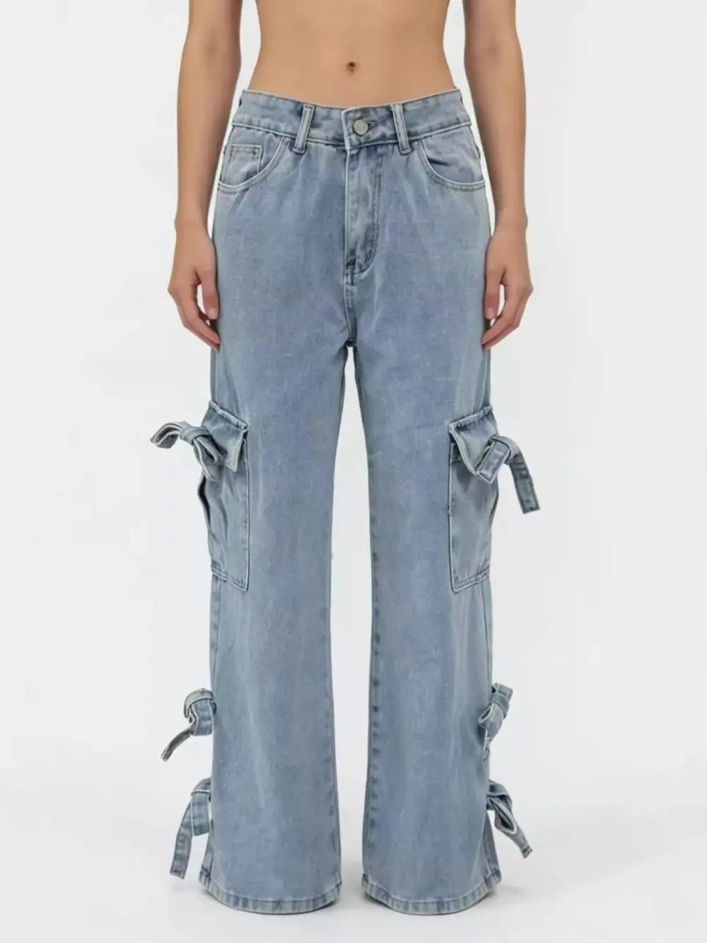 Raw Hem Tiered Denim Jeans