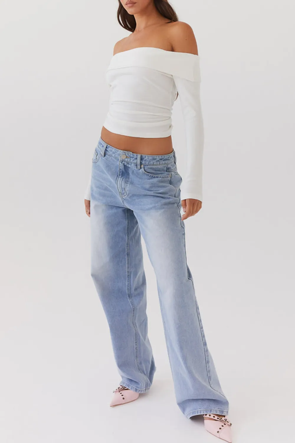 Keanna Low Rise Denim Jeans - Ivory
