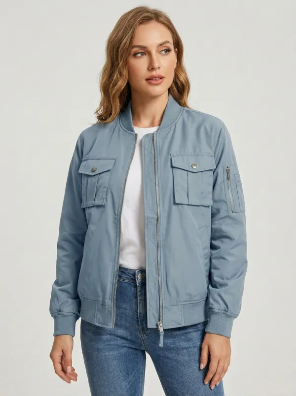 Quilted Bomber Zip-Front Women's Casual Jacket