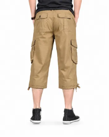 Men's Cropped Cargo Capri Pants with Utility Pockets and Drawstring Hem