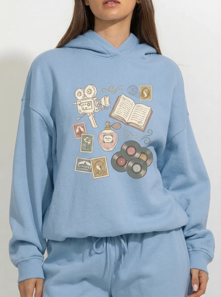 Women's Vintage Aesthetic Retro Items Printed Hoodie