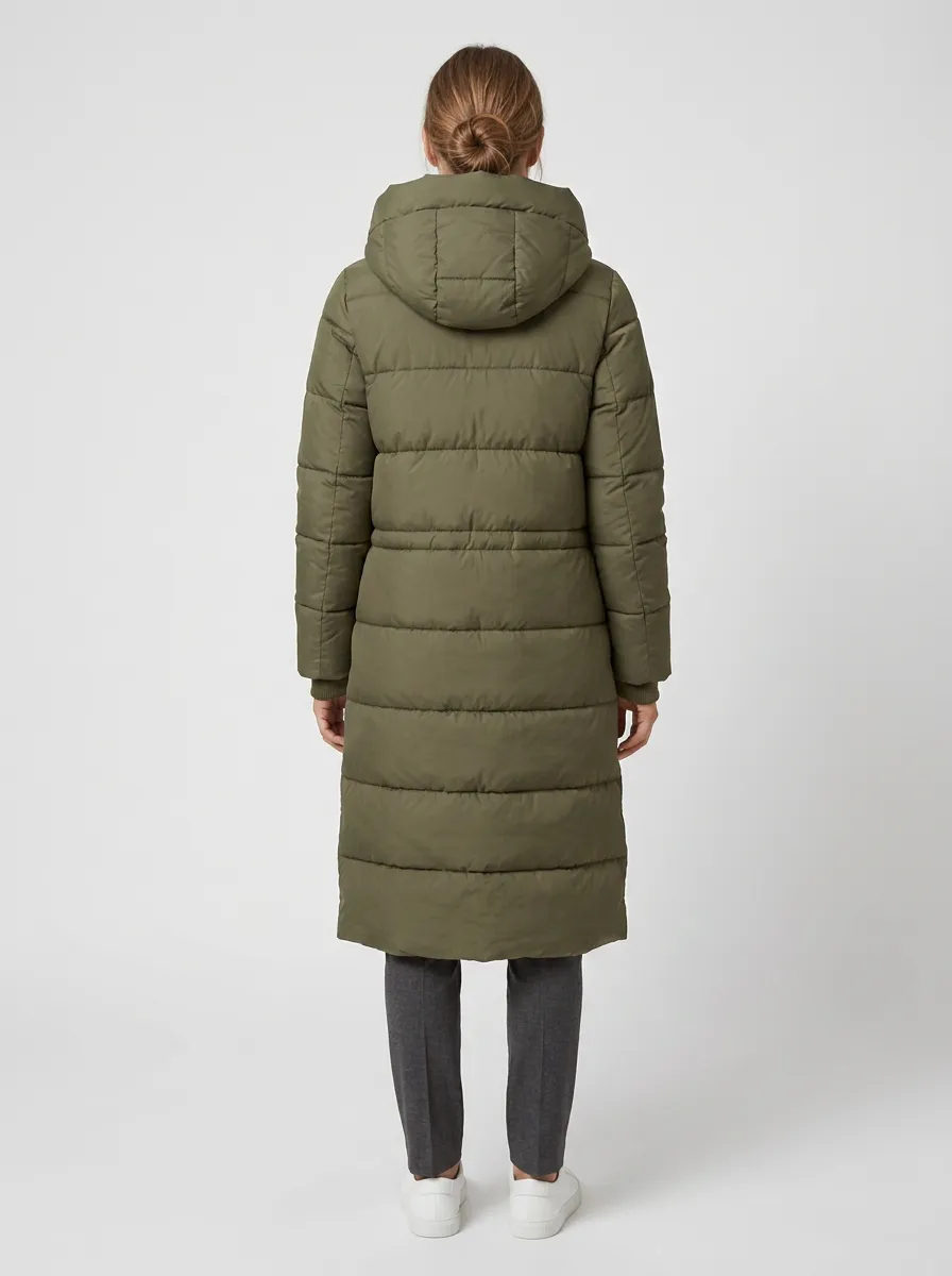 Textured Padded Long Hooded Coat