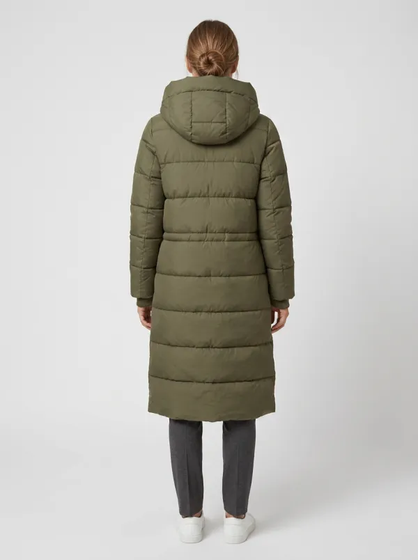 Textured Padded Long Hooded Coat