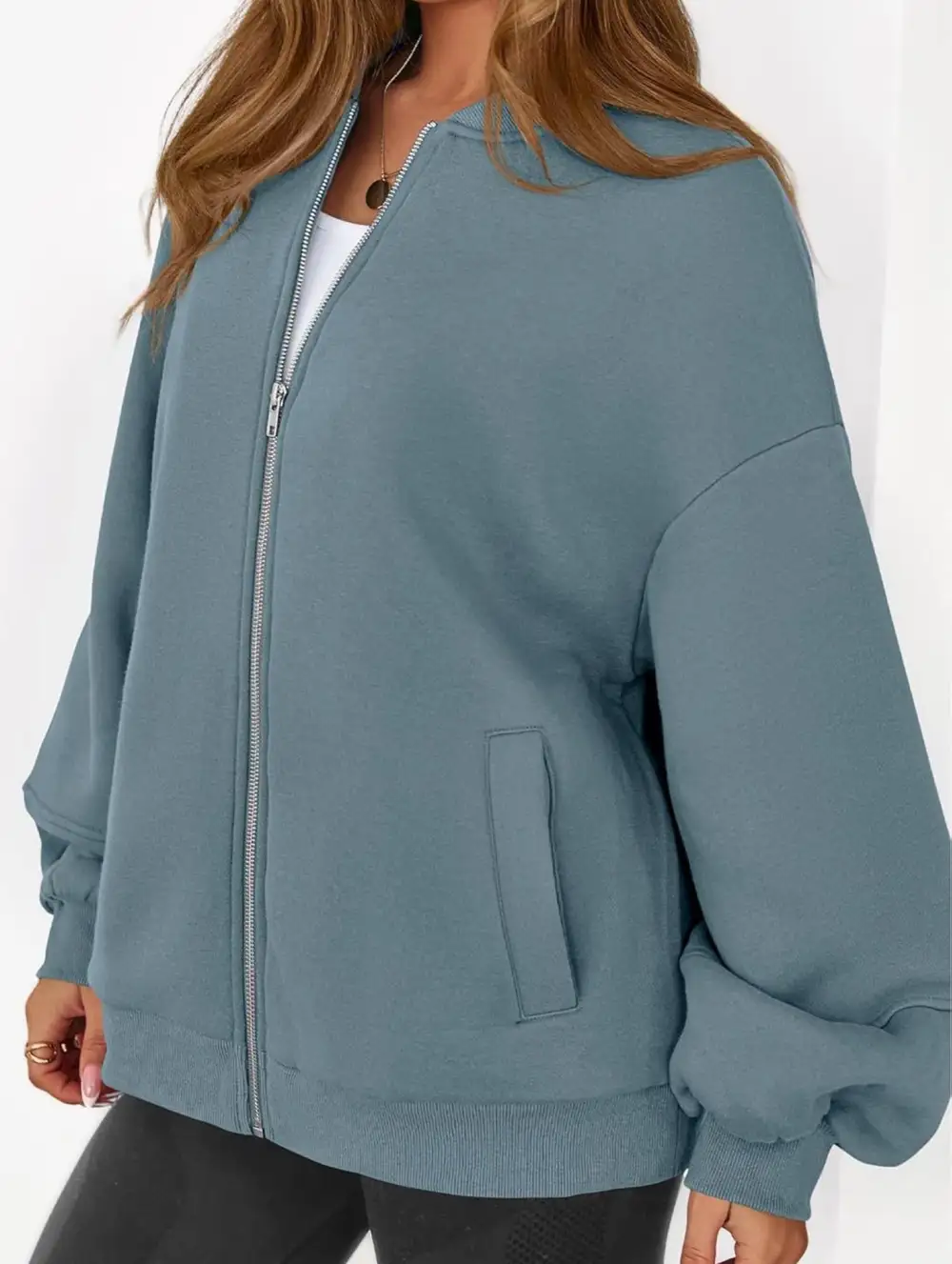 Textured Detail Zip-Up Sweatshirt Jacket