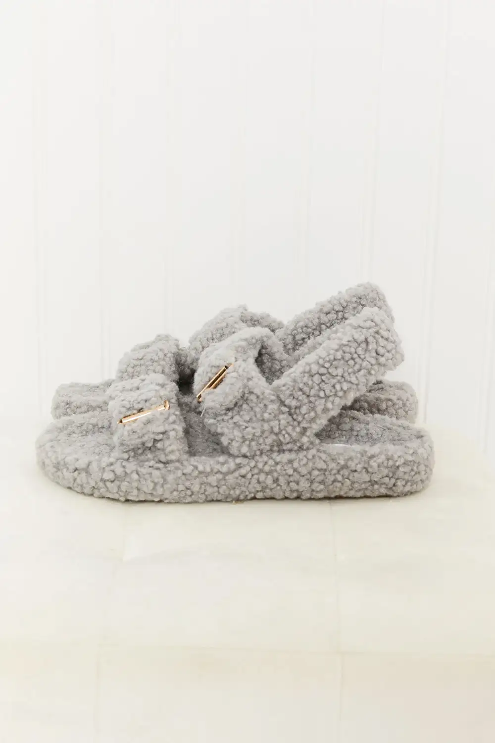 Faux Fur Buckled Flat Sandals