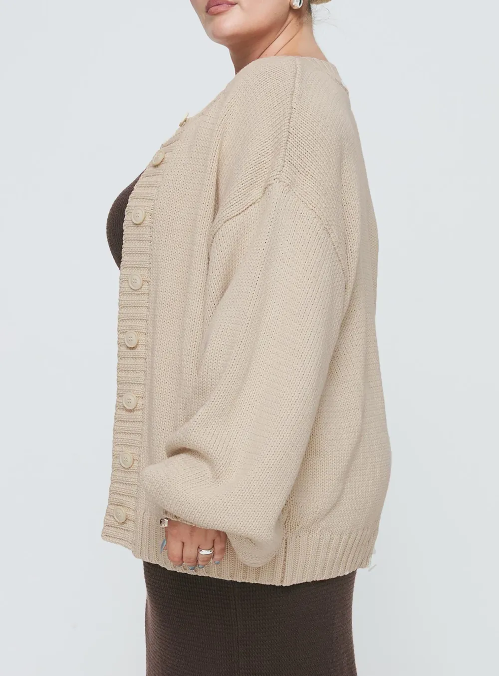 Ribbed Button Cardigan Cream