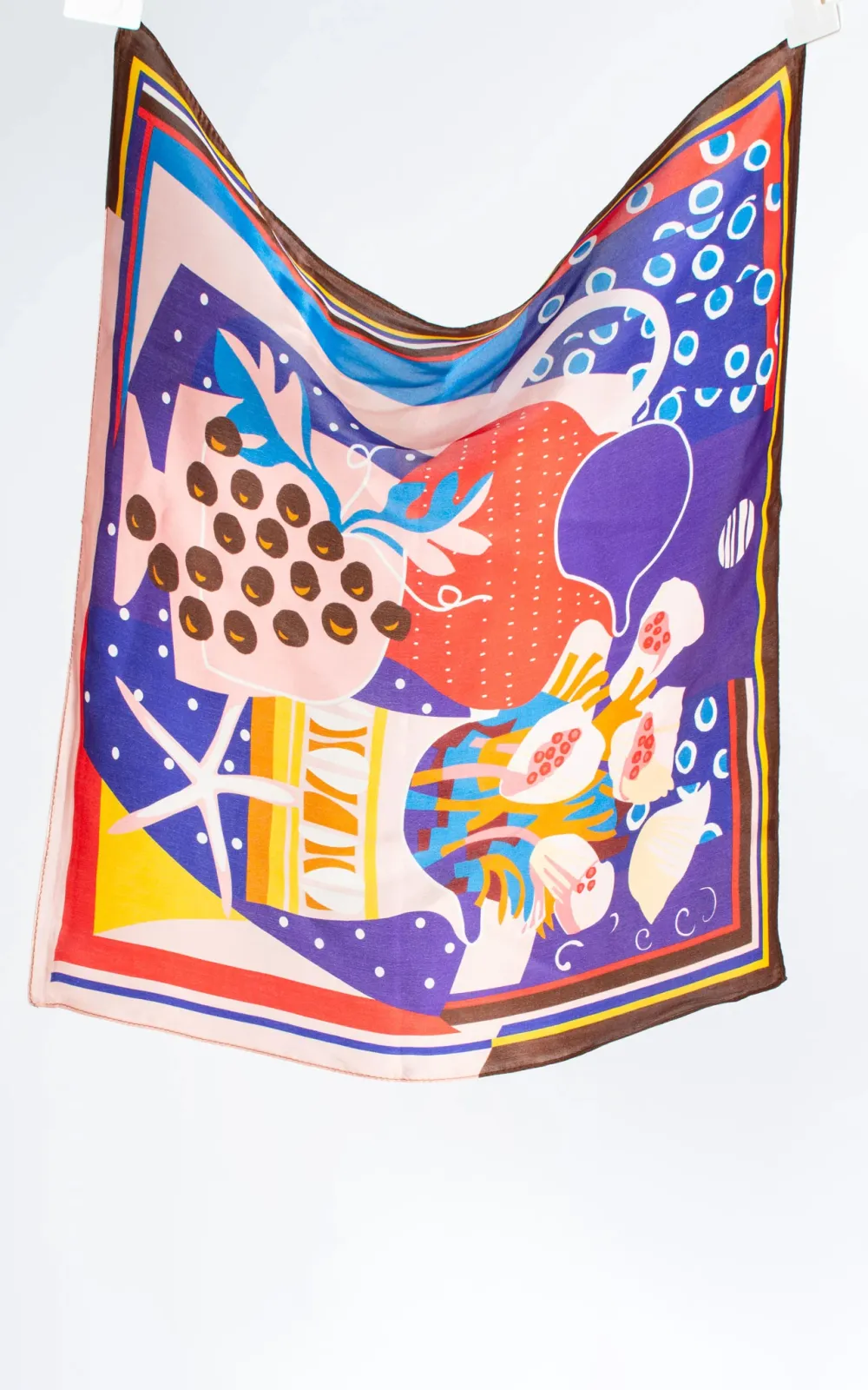 Art Abstract Print Pink And Brown Silk Scarf