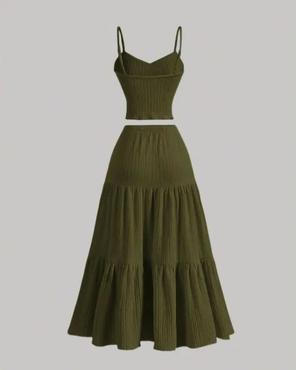 Casual Cozy Crop Cami Top and A-Line Skirt Two-Piece Outfits