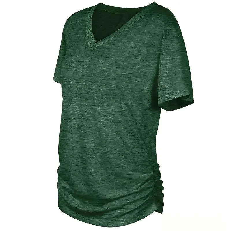 Womens Short Sleeve V Neck Dolman Tops with Side Shirring Loose Fit Shirts