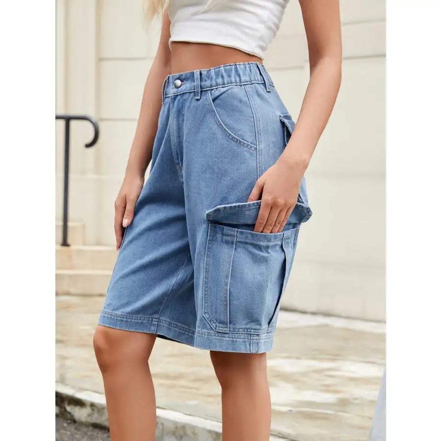 Classic High Waist Denim Shorts with Pockets