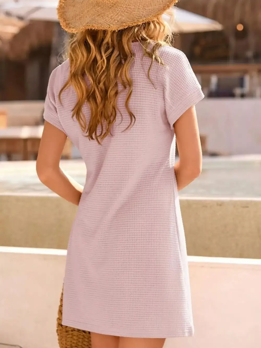 Knit Waffle Short Sleeve Sweater Dress