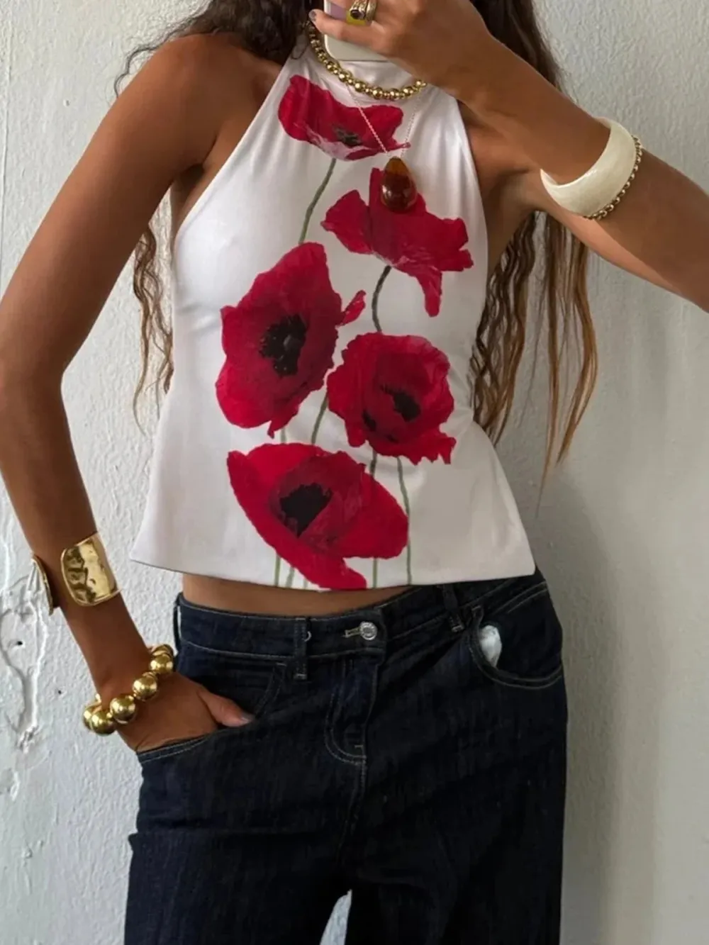 Casual Style Plants Print Tank Tops
