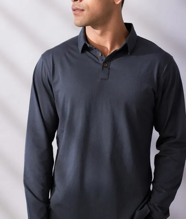 Charcoal Long Sleeve Cotton Polo Shirt