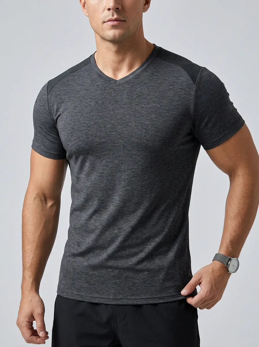 Casual Raglan Sleeve V-Neck Textured Look Men's Slim Fit Short Sleeve T-Shirt