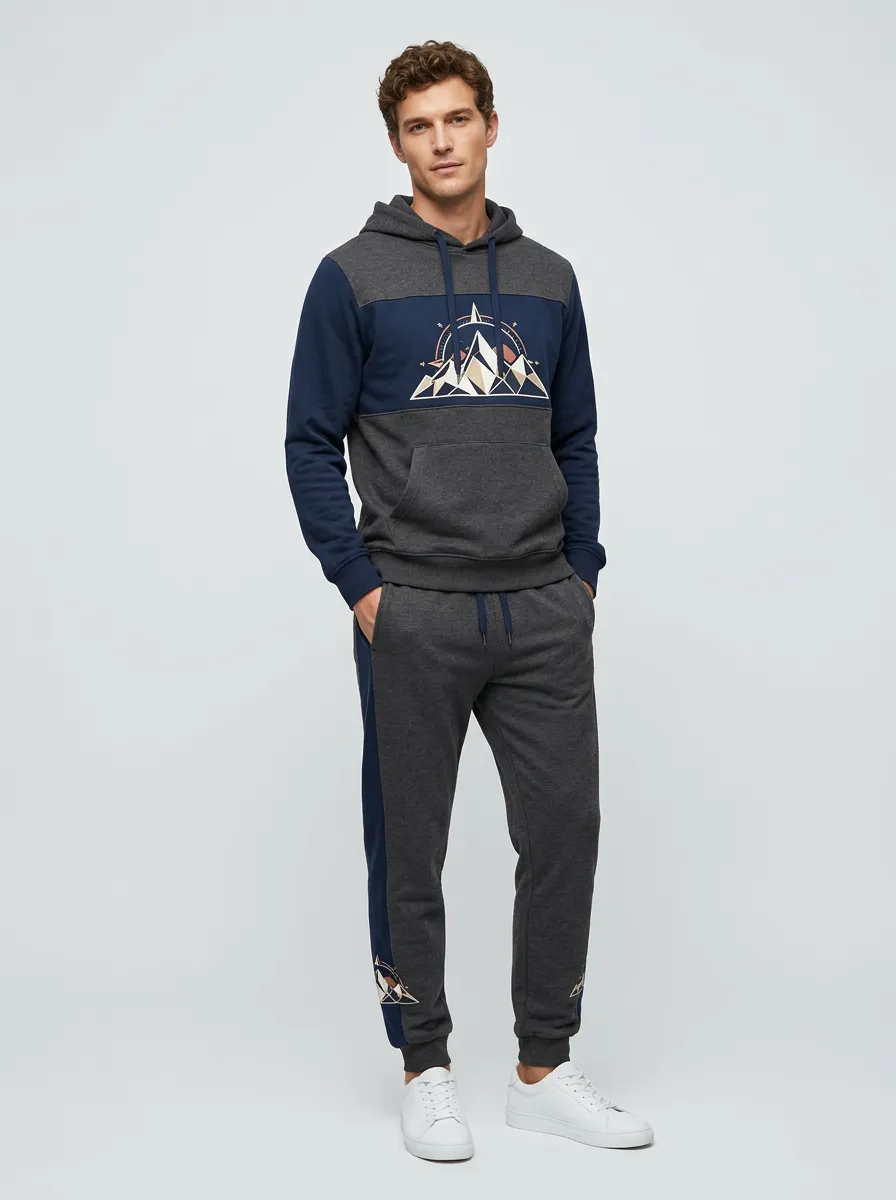Men's Outdoor Adventure Mountain Compass Printed Tracksuit