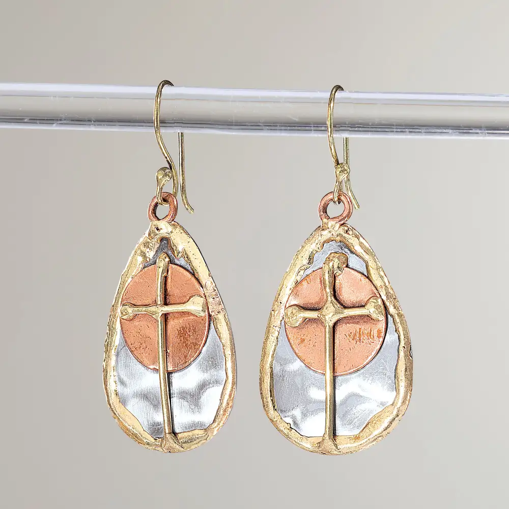 Brass Cross Drop Earrings