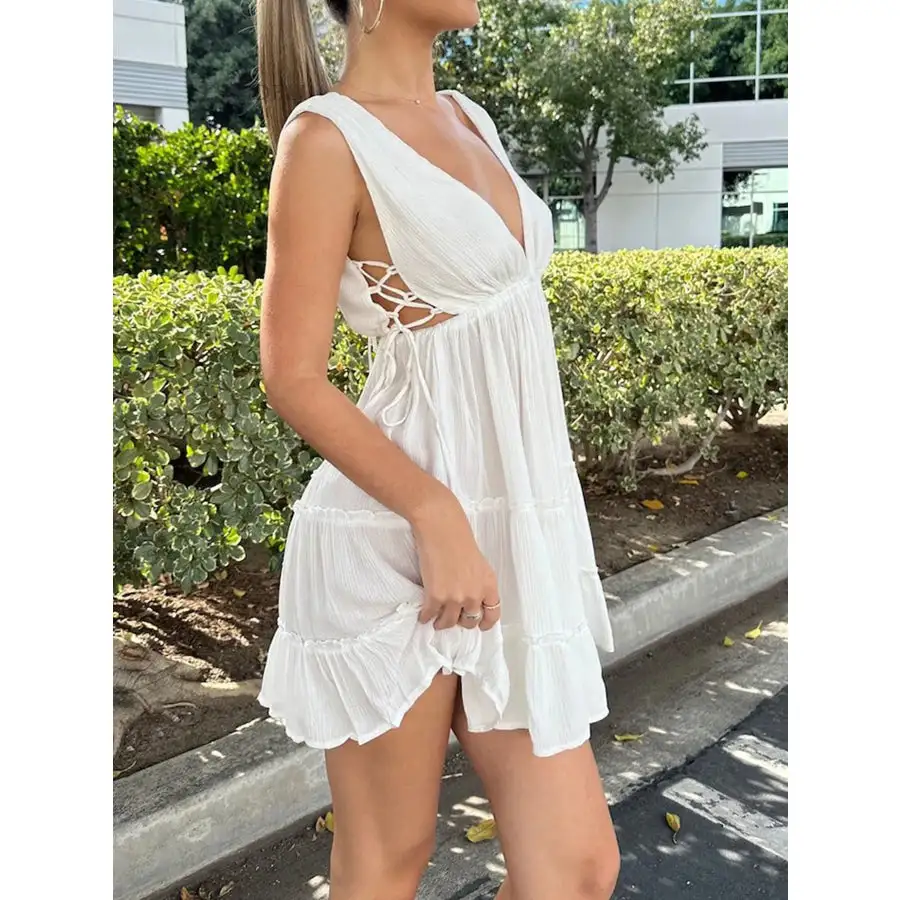 Deep V-neck Tiered Mini Dress