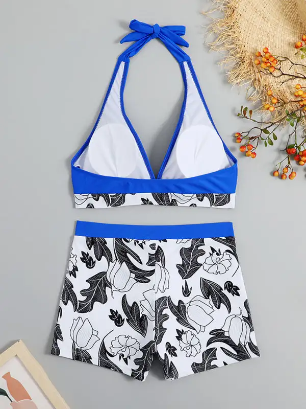 High Waist Boxer Panel Bikini Top Swim Set