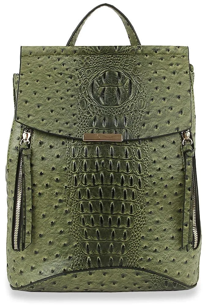 Embossed Flap Front Top Handle Casual Backpack