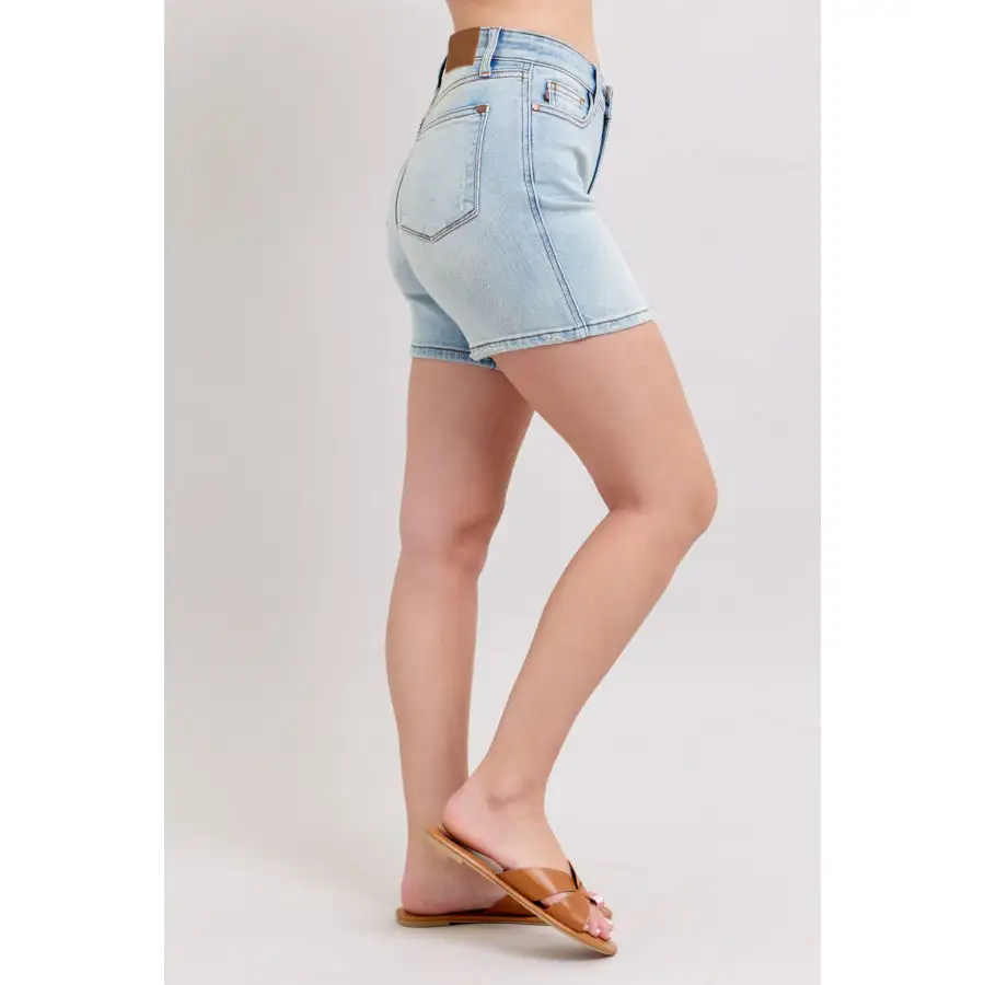 Full Size Button Denim Shorts with Pockets Plus Size