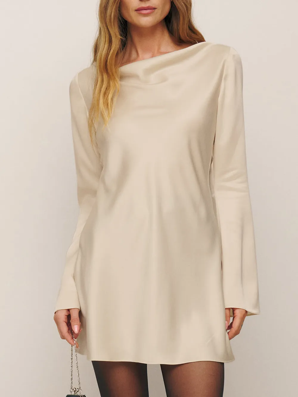 Long Sleeve Satin Shift Mini Dress