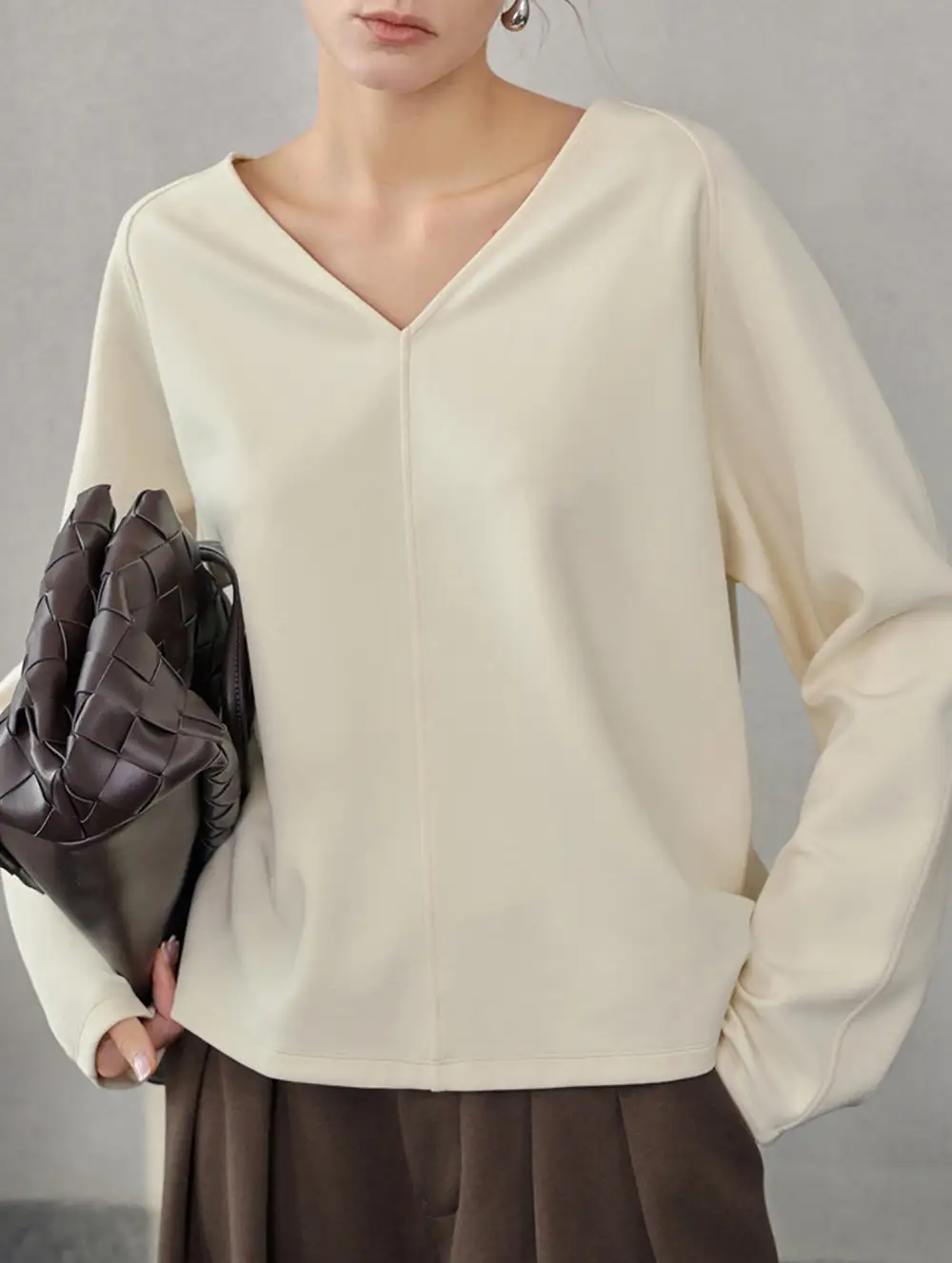 V Neck Reversible Loose Fit Sweatshirt