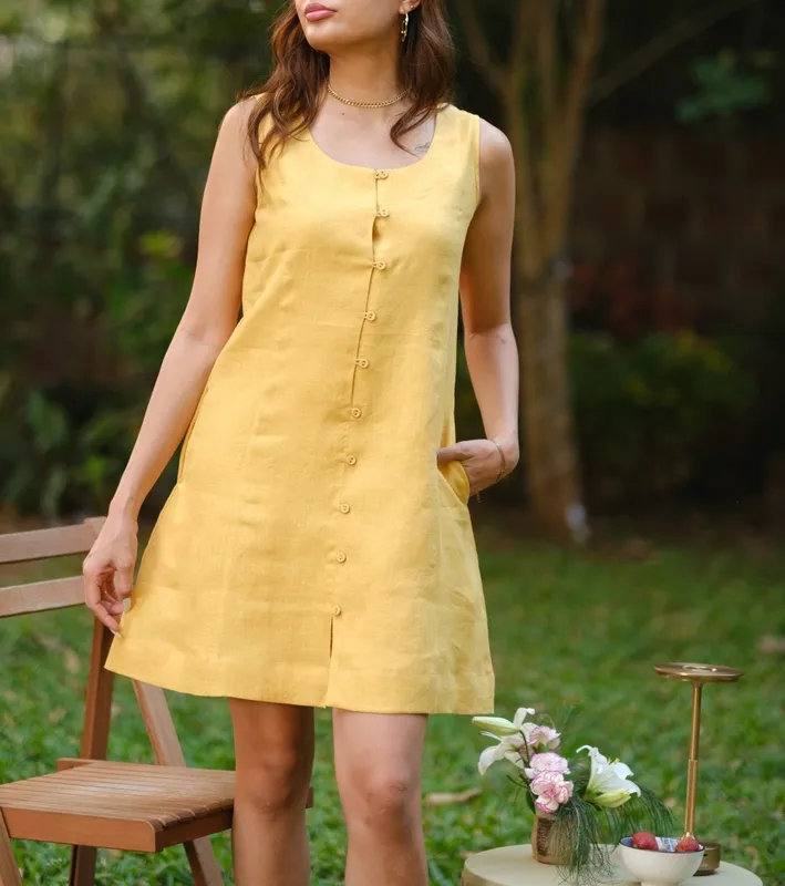 Mustard Linen Mini Dress