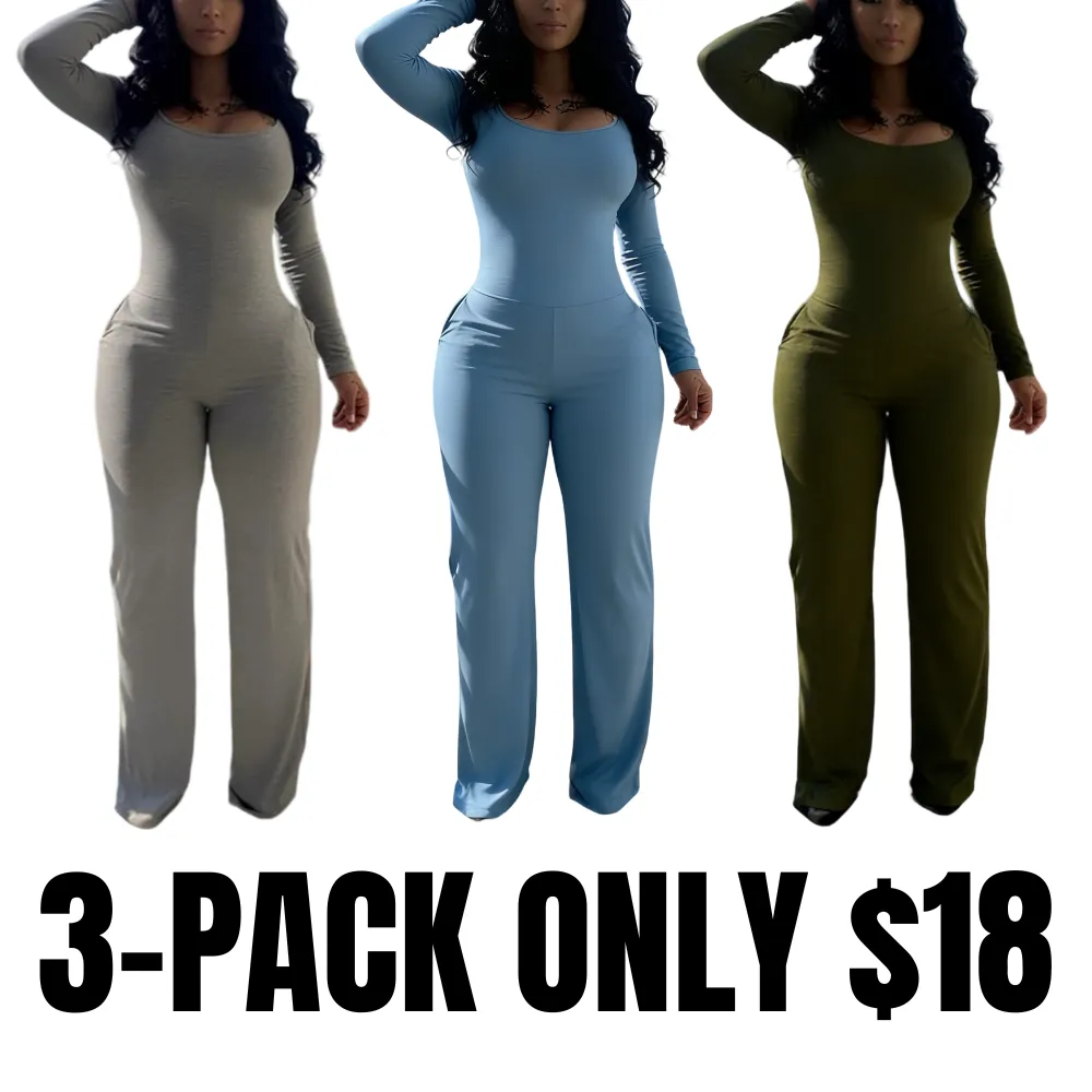 Women's Sexy Plain Long Sleeve Jumpsuit