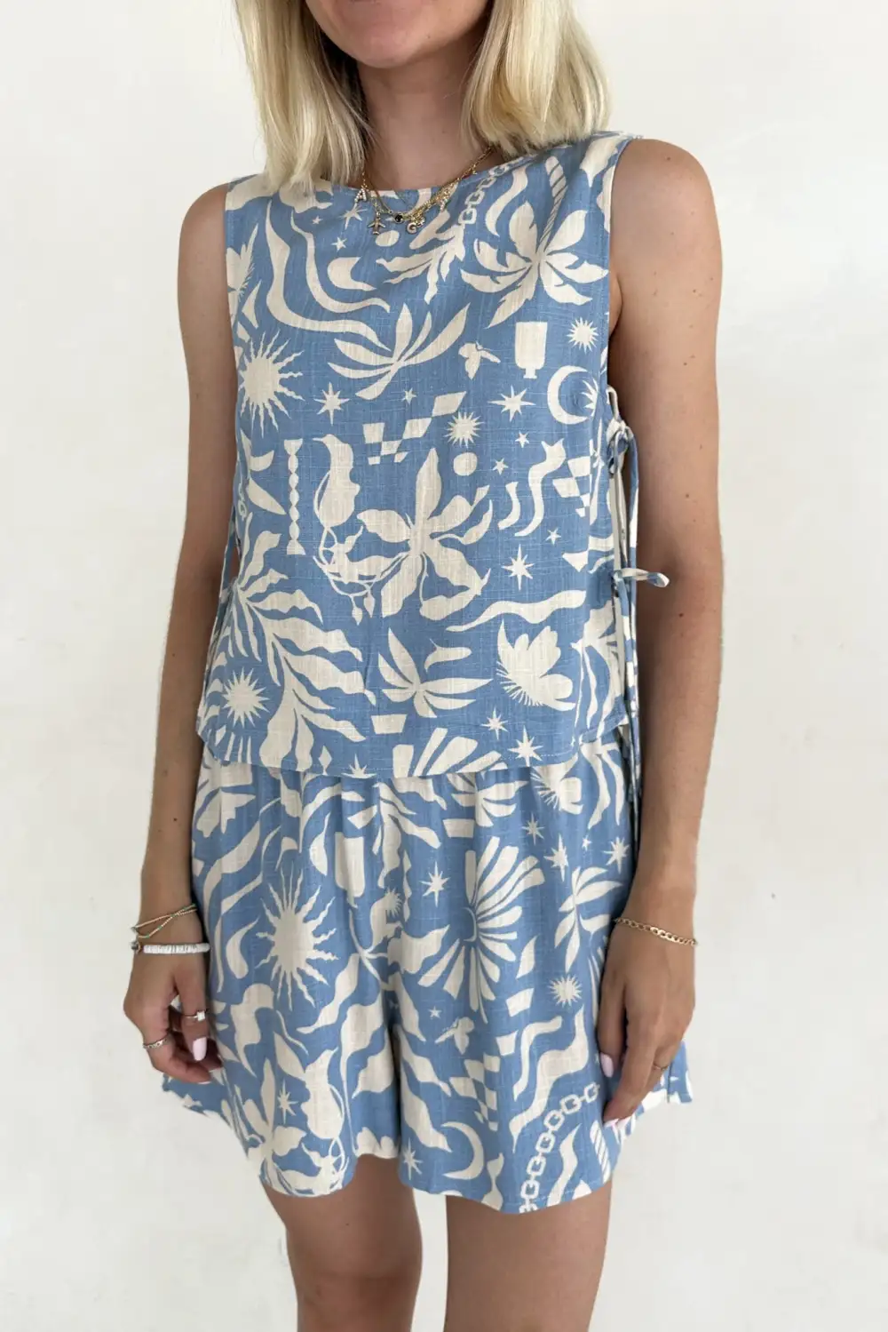 Linen Blend Printed Top