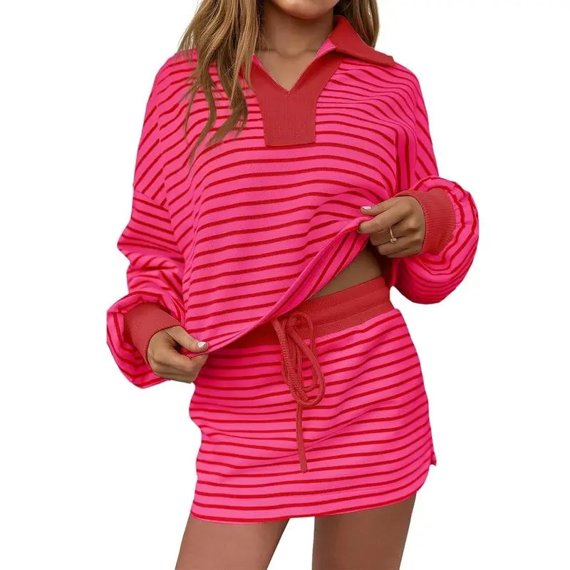 Striped Two-Piece Casual Sweatshirt And Skirt Set