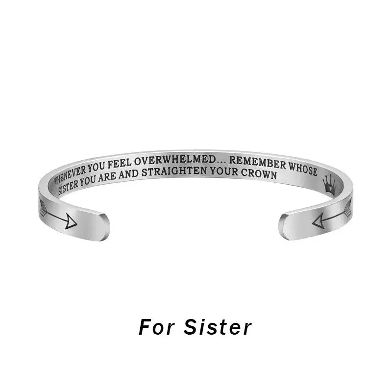 Inspirational Personalized Her Him Engraved Mantra Crown Bangle Bracelet