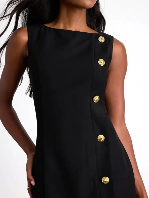 Polished Detail Sleeveless Mini Dress