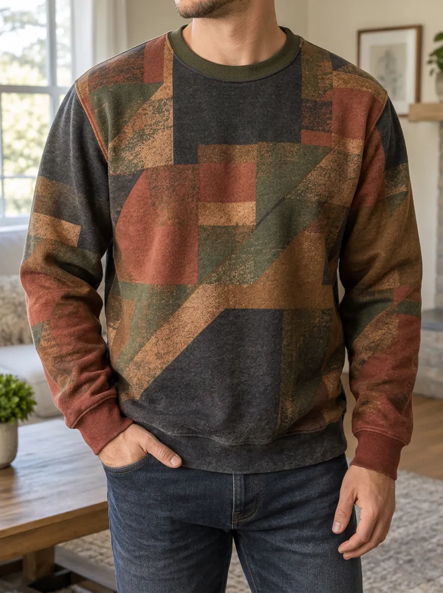Men's Multi-Color Geometric Print Crewneck Sweatshirt