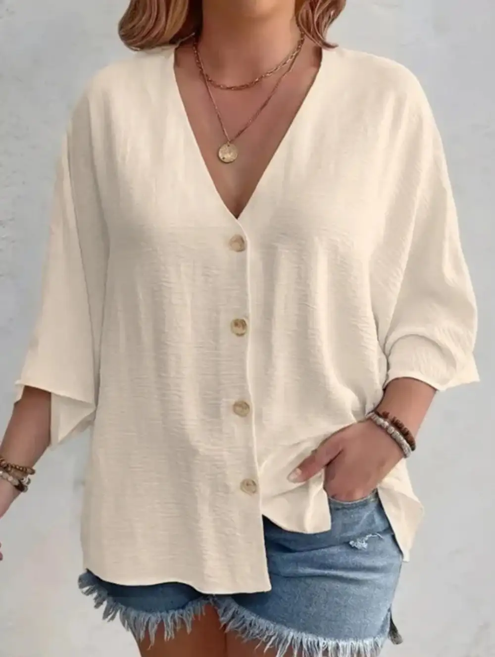 V-Neck Button Tee Cardigan Top