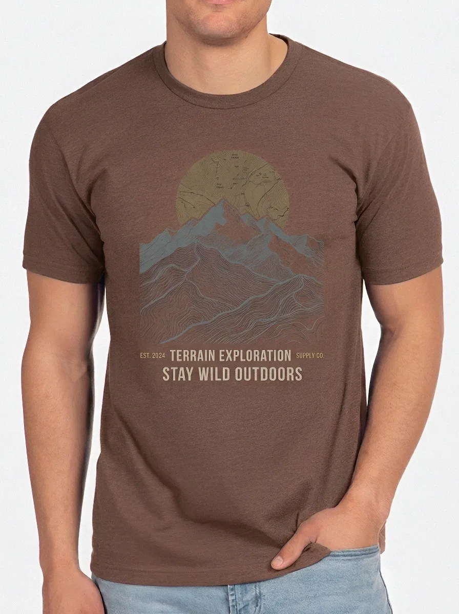 Men's Outdoor Adventure Mountain Topographic Printed T-shirt