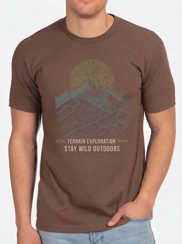 Men's Outdoor Adventure Mountain Topographic Printed T-shirt