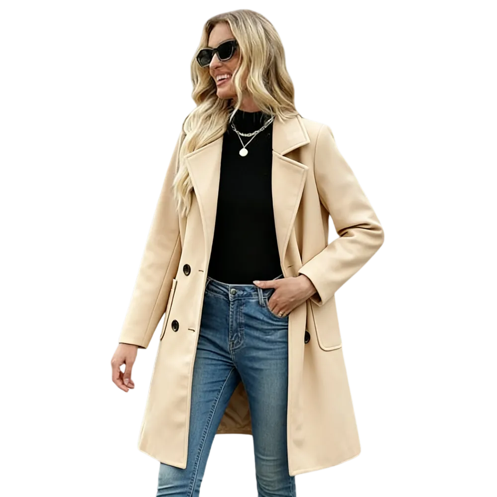 Women‘s Winter Wool Blend Camel Mid-Long Coat
