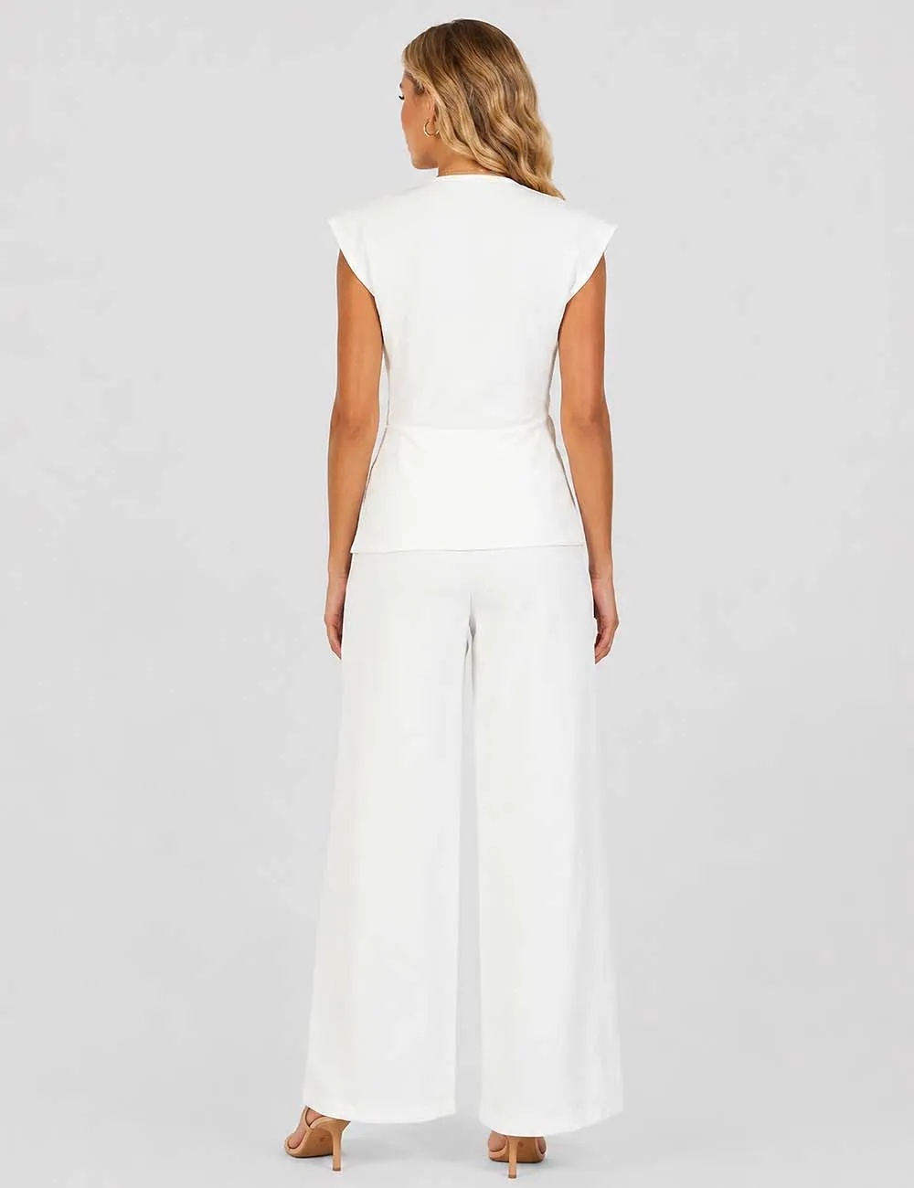 Solid Color Elastic Waist Wide Leg Pants