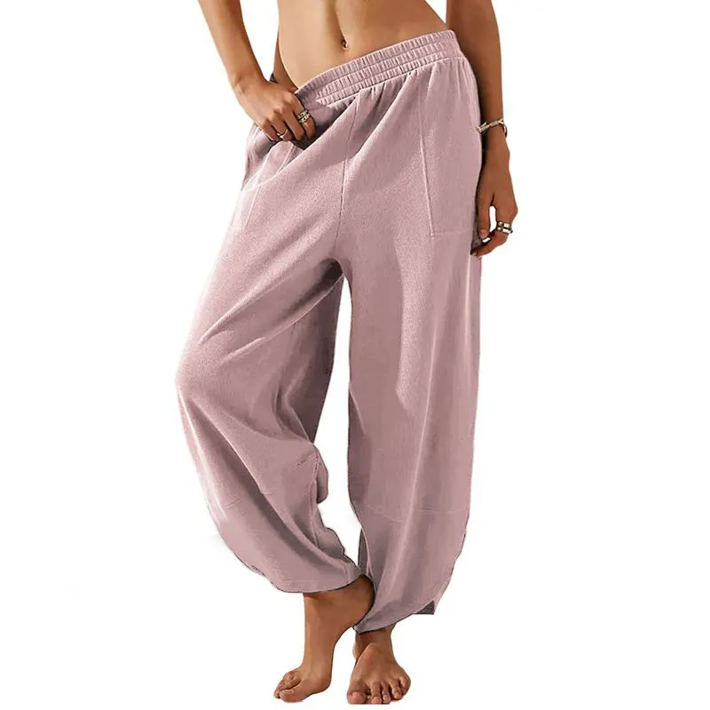 Women’s Harem Barrel Wide Leg Pants Elastic Waist Baggy Loose Fit Casual Jogger Sweatpants With Pockets Beach Street Coffee Teacher Outfits