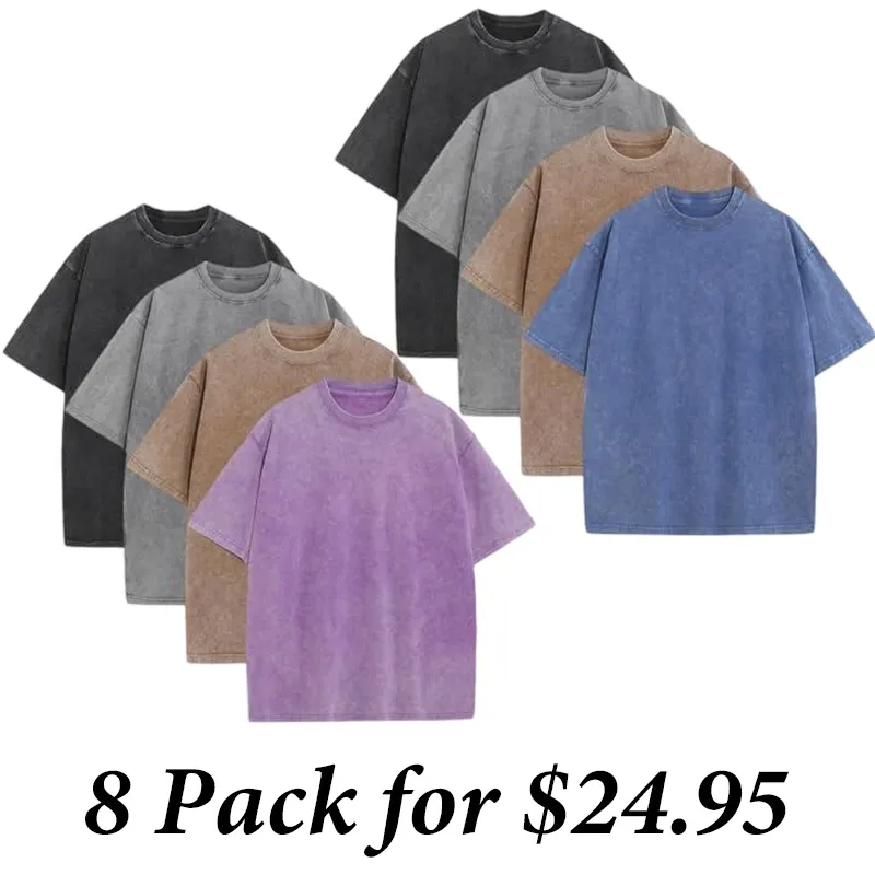 9PACK-Wash Unisex Oversized Cotton T-Shirt