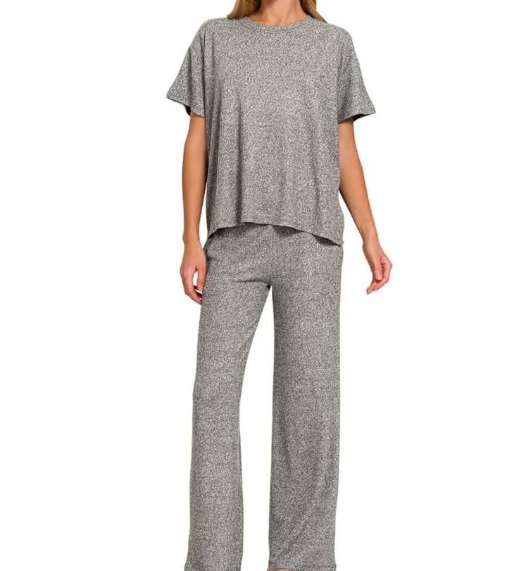 Soft Melange Short Sleeve Tee & Long Pants Set