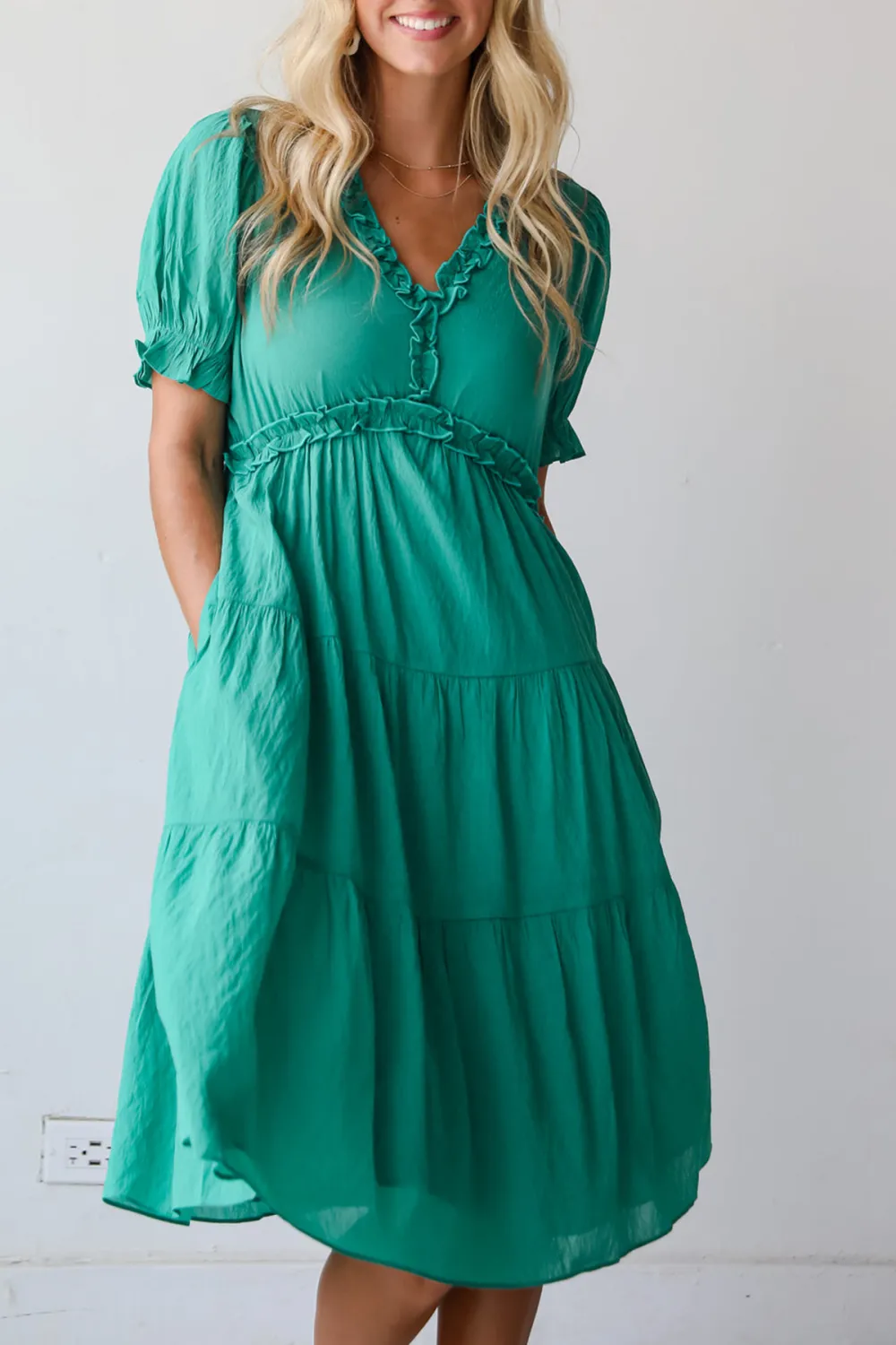Green Tiered Midi Dress