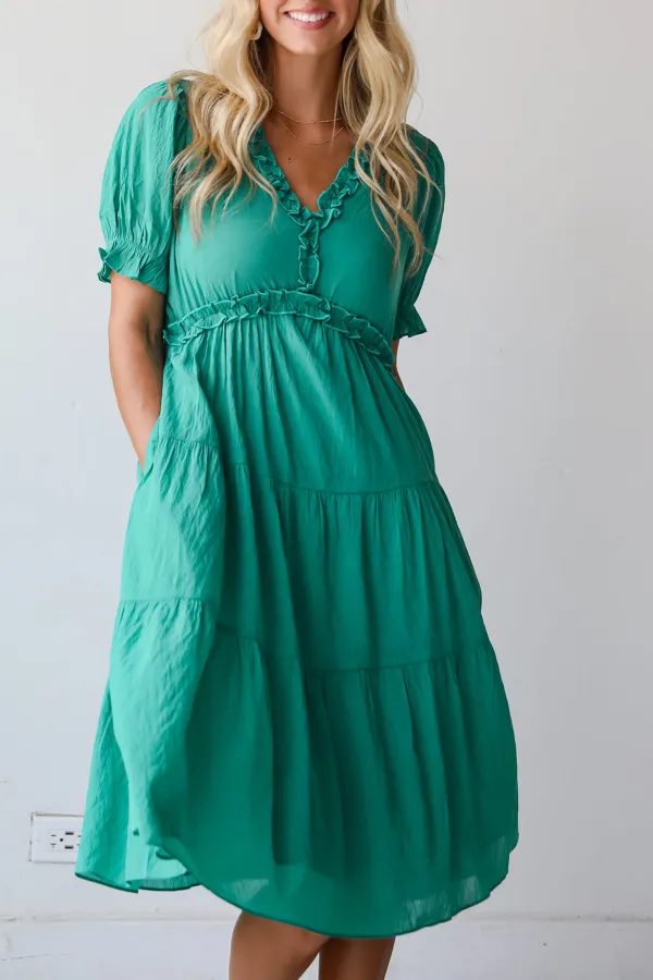 Green Tiered Midi Dress