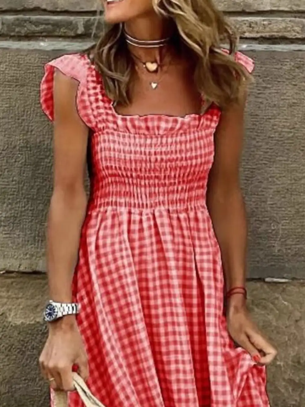 Plaid Ruffle Maxi Dress