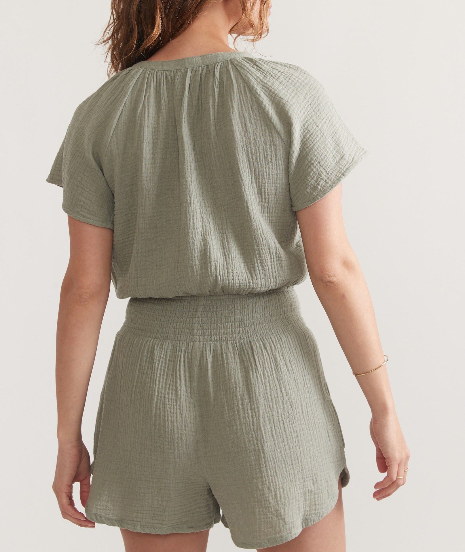 Short-Sleeve Smocked Cotton Romper