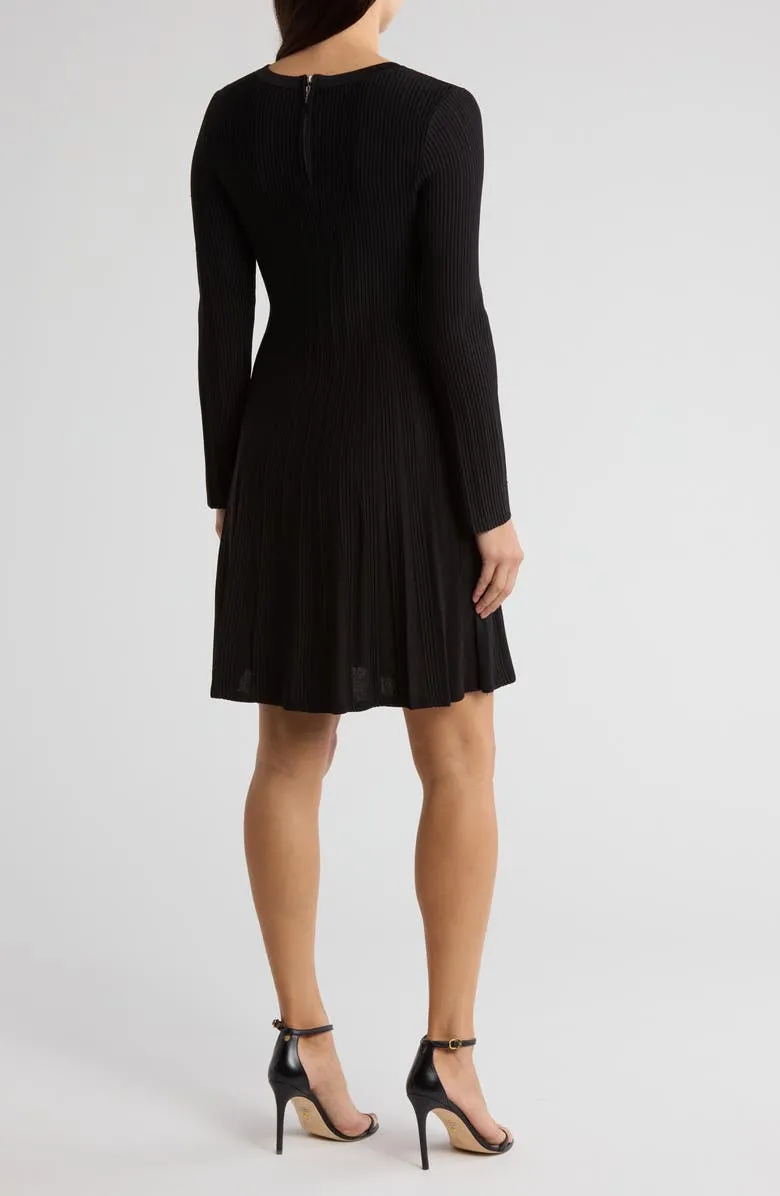 Long Sleeve Ribbed Fit & Flare Sweater Dress