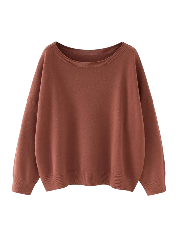 Women's Scoop Neck Sweater - Drop Shoulder Knit Top
