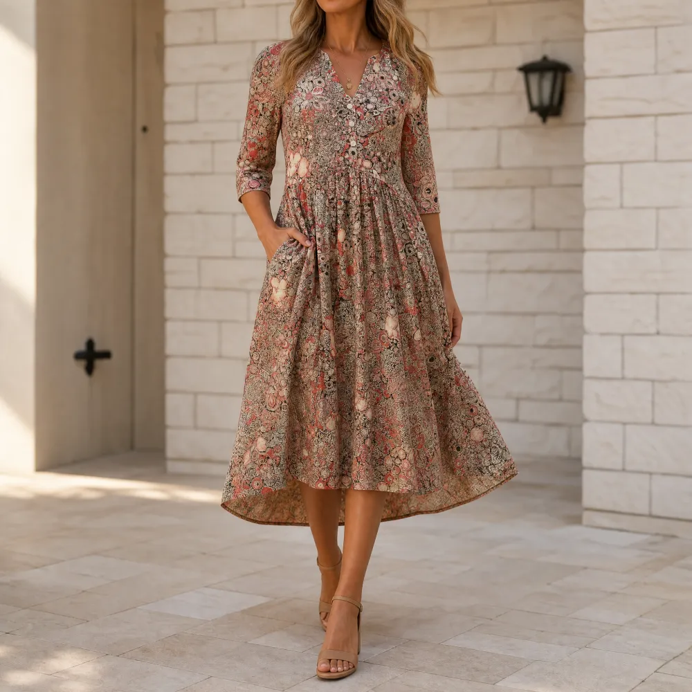 Pocket Floral Flattering Midi Dress